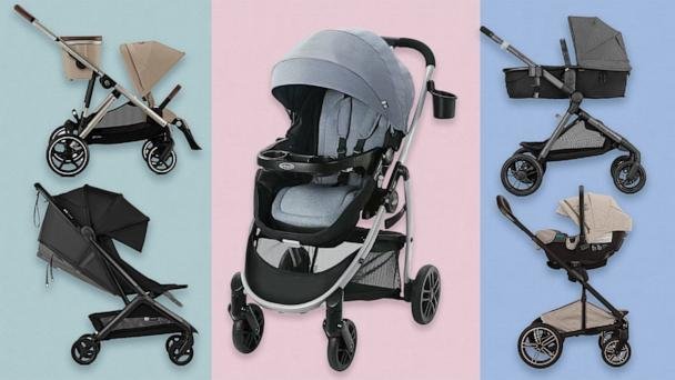 Three different styles of strollers are displayed side-by-side for a direct comparison.