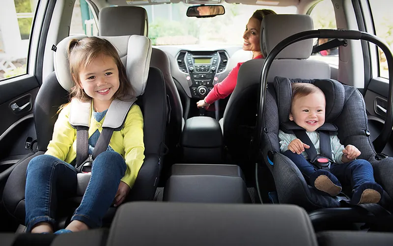 Rear-facing convertible car seat showing proper installation angle